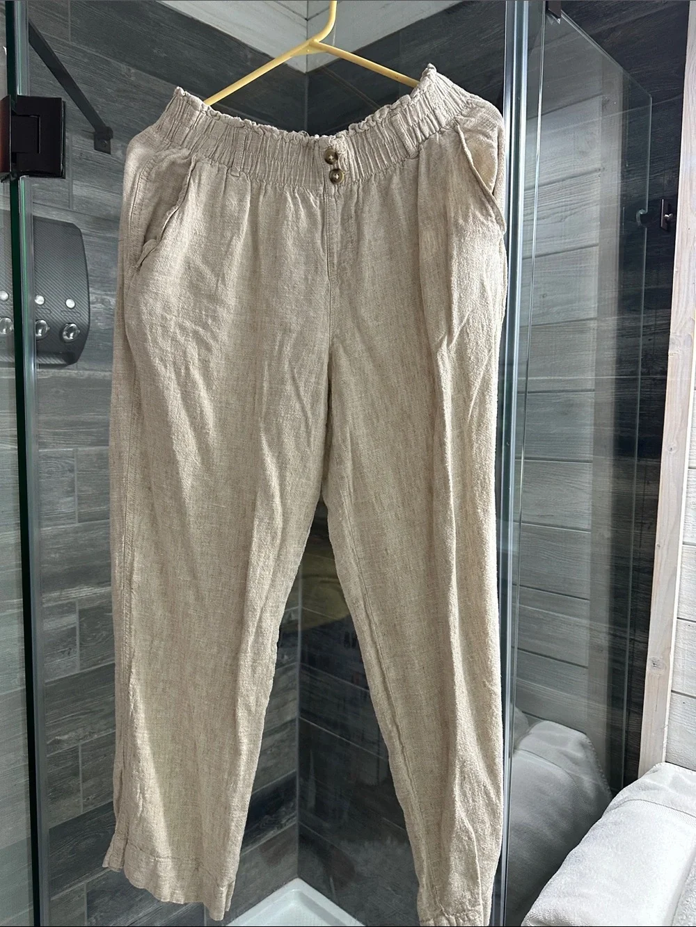 Briggs New York Beige Linen-Blend Elastic Waist Trousers